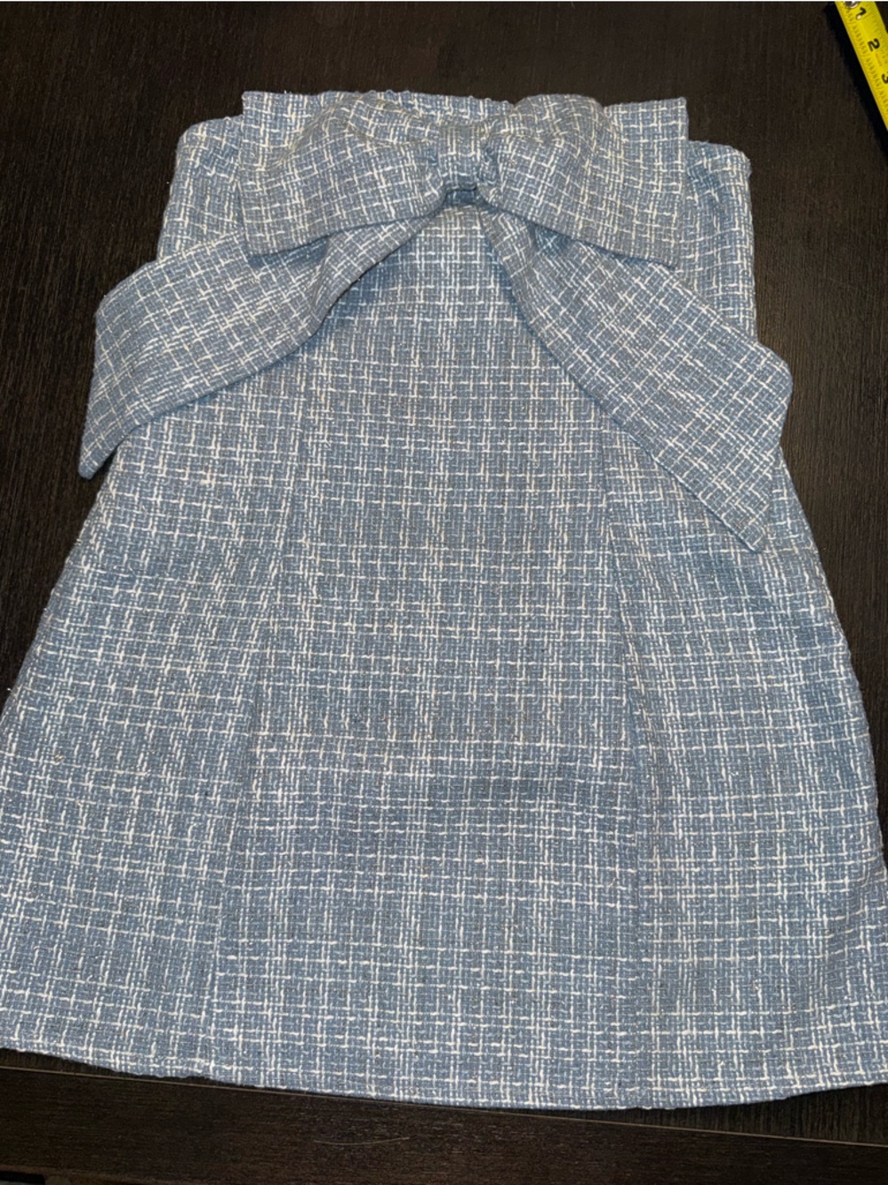 SHEIN Light Blue Tweed Bow-Front Girls Dress